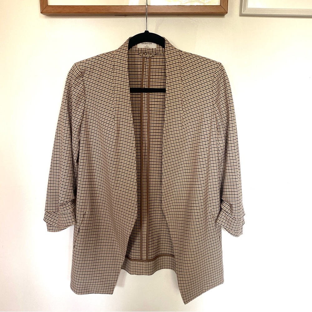 Aritzia power blazer, beige check plaid